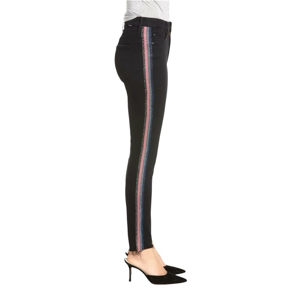 MOTHER High Waisted Looker Ankle Fray Jeans in Guilty Glitter Racer Size 25